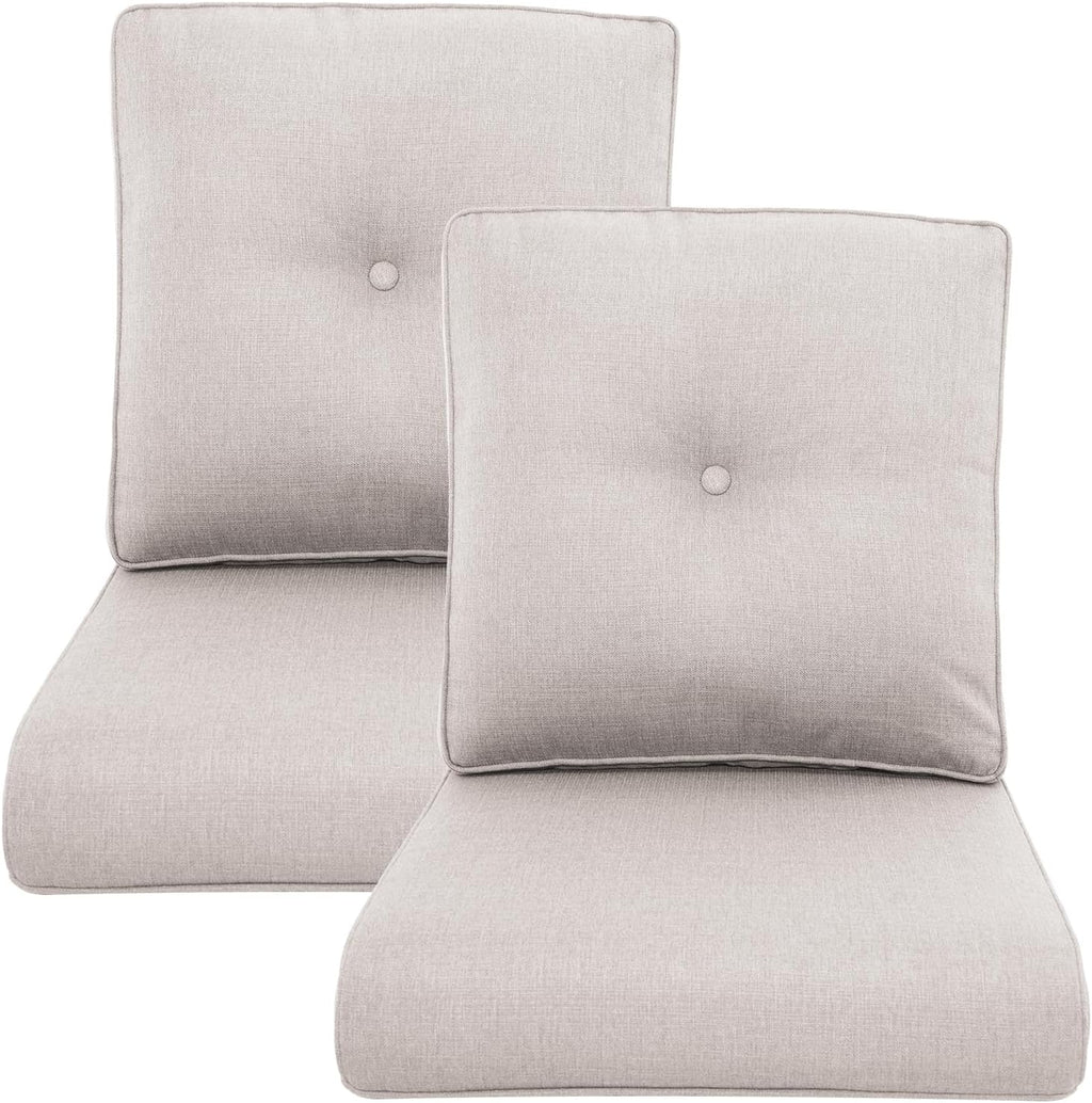 Outdoor Wicker Chair Cushions 2 Packs - Outside High Back Thick Water-Resistant Cushion 22x24 with Zipper Cover for Patio Glider Rocking Chairs Loveseat Couch – Beige/Buckle