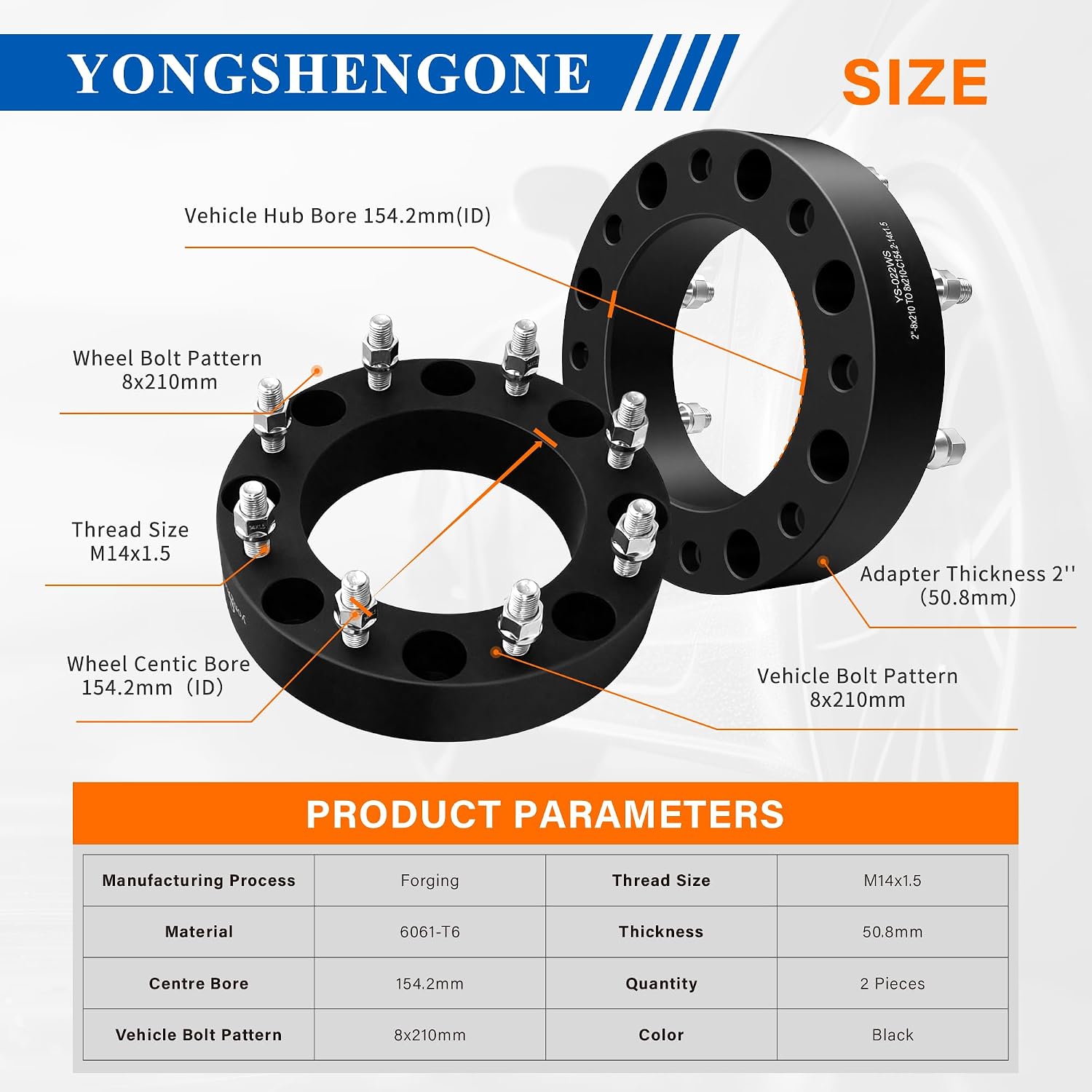 2' 8x210 Hubcentric Wheel Spacers - 154.2mm Hub Bore & M14x1.5 Studs - Forged Spacers for 2011-2024 Chevy Silverado 3500 HD & GMC Sierra 3500 HD Dually Front Wheels (Pair of 2)