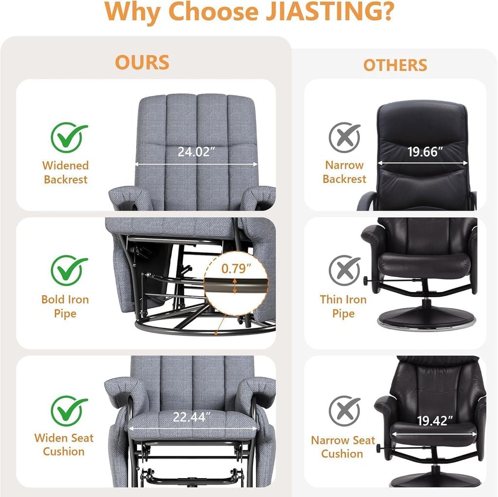 JIASTING 360° Swivel Recliner Chair with Ottoman & Double Side Pockets, Nursing Glider Rocking Recliner Chair, Gliding Chairs for Nursery, Living Room, Bedroom, Office (Gray)