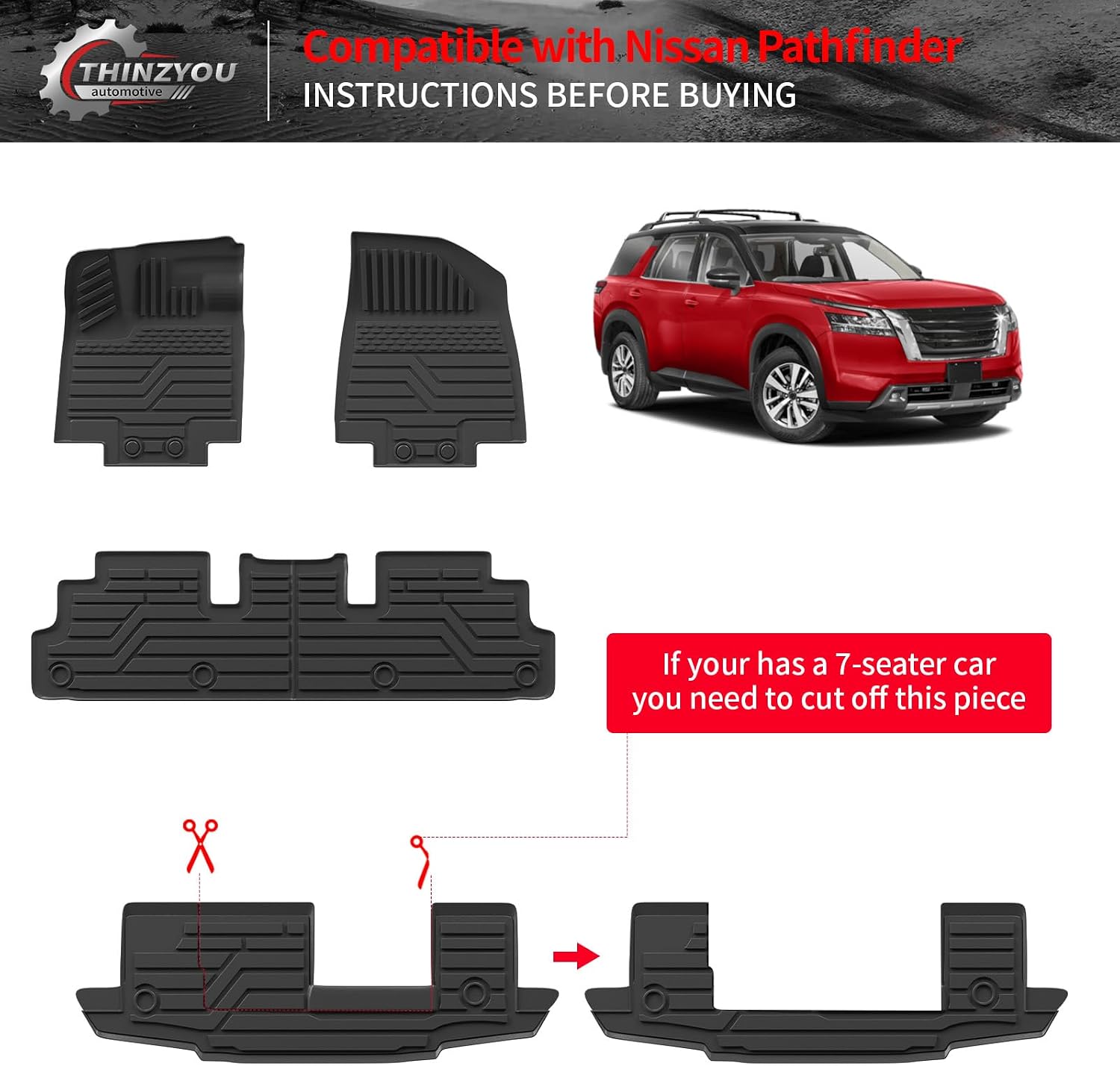 Floor Mats Compatible with 2022-2025 2026 Nissan Pathfinder 7&8 Seats Cargo Mat Cargo Liner TPE Back Seat Cover Protector 2024 Pathfinder Accessories (Trunk Mat with Backrest Mat+Floor Mats)