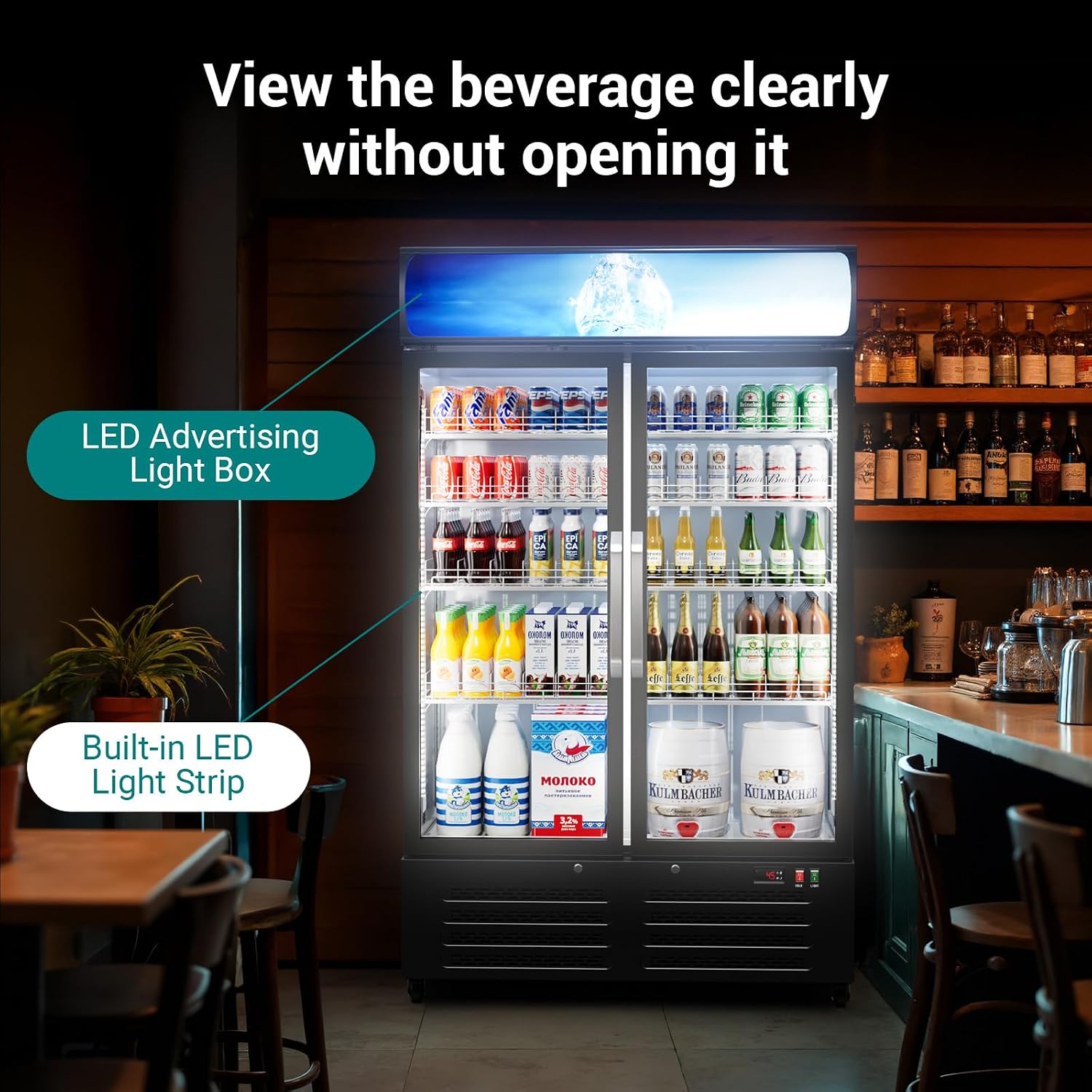 ETL & DOE Certified Commercial Beverage Refrigerator, Commercial Display Fridge with Glass Door, Upright Merchandiser Refrigerator Cooler with Front LED Light for Stores, Restaurant, Office