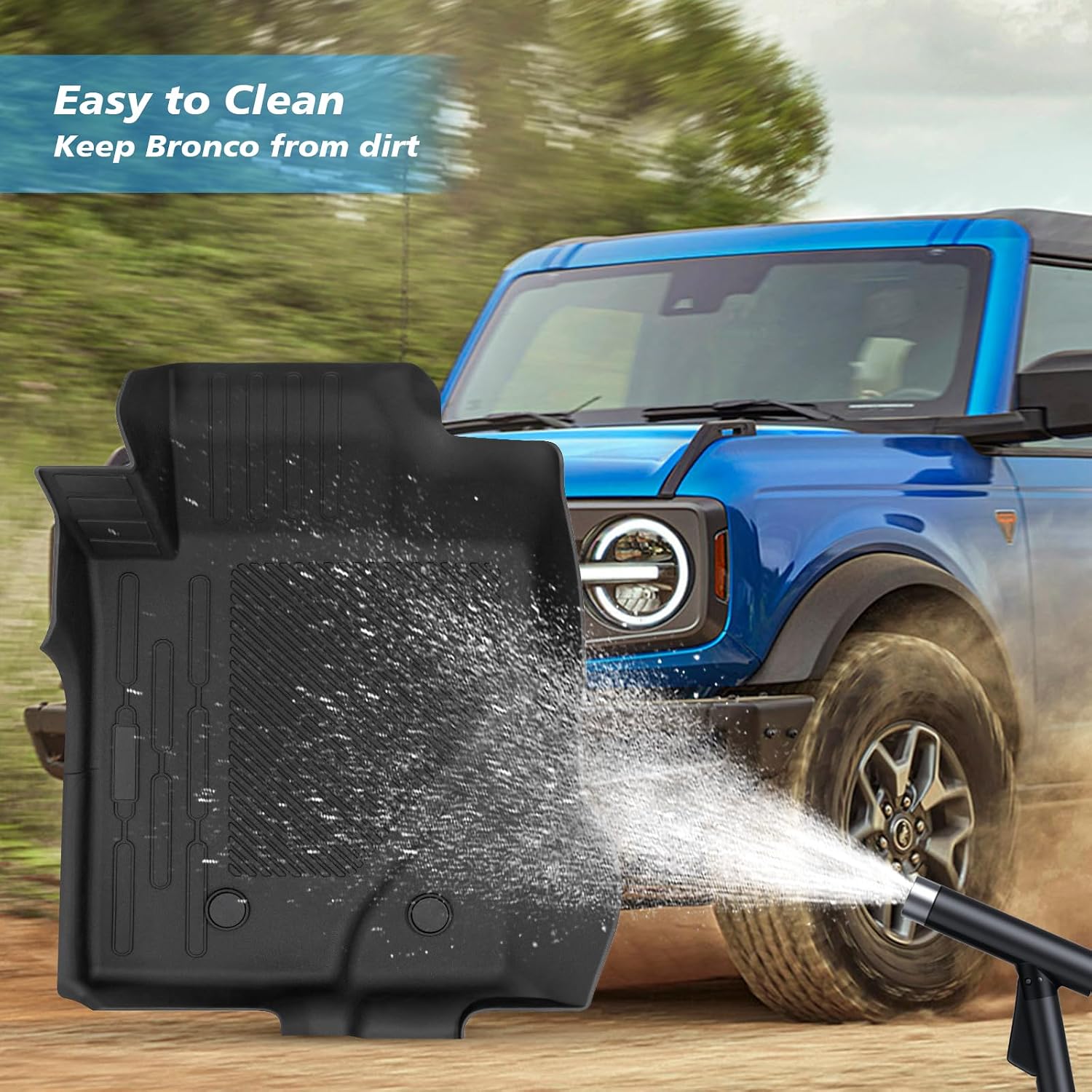 Floor Mats for Ford Bronco 4 Door 2026-2021 Full Sets All Weather Floor Mat for Ford Bronco Accessories 2026 2025 2024-2021 Rear Back Seat Cover Protector Trunk Frunk Cargo Liner Black