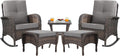Belord Patio Rocking Chairs Furniture Set - 5 Piece Outdoor Wicker Furniture Sets with Ottomans, Small Patio Conversation Sets with Wicker Rocking Chairs Brown/Grey