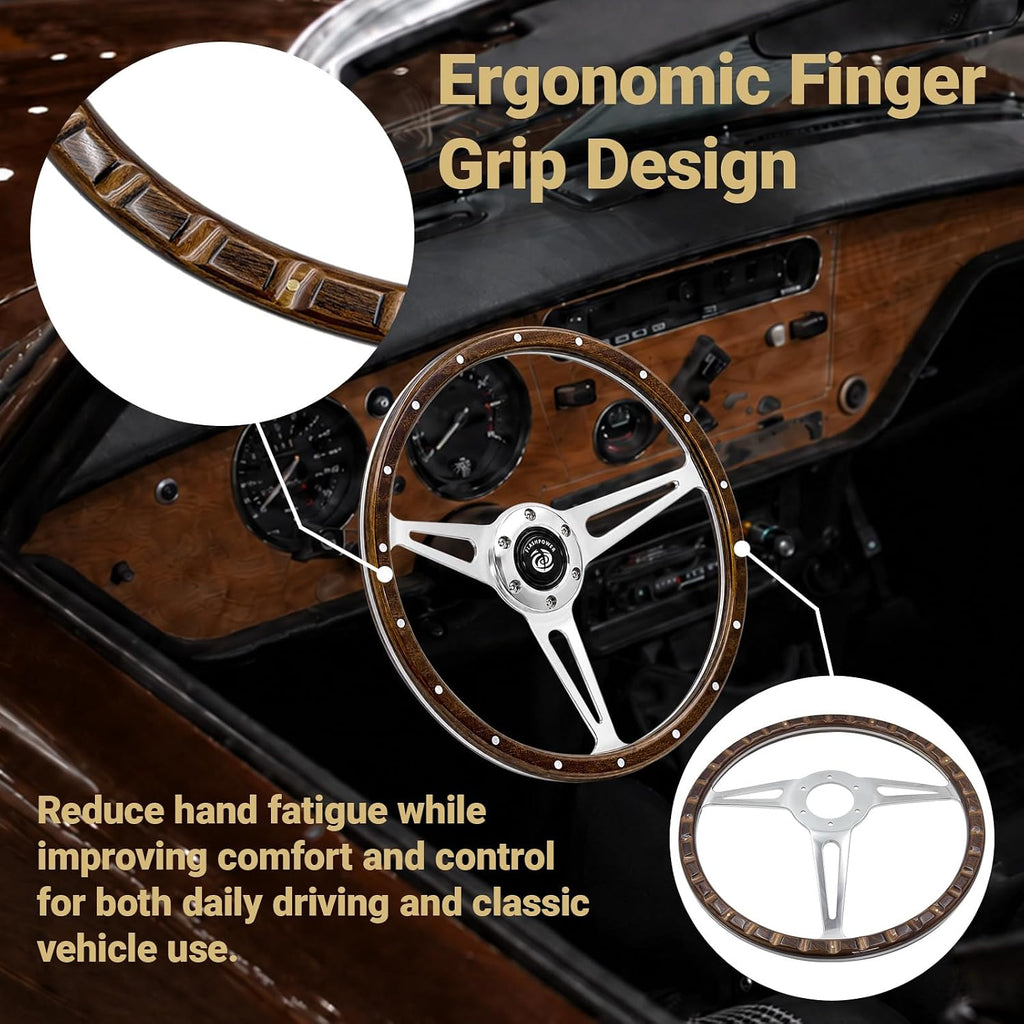 13'' Classic Riveted Laminated wood steering wheel