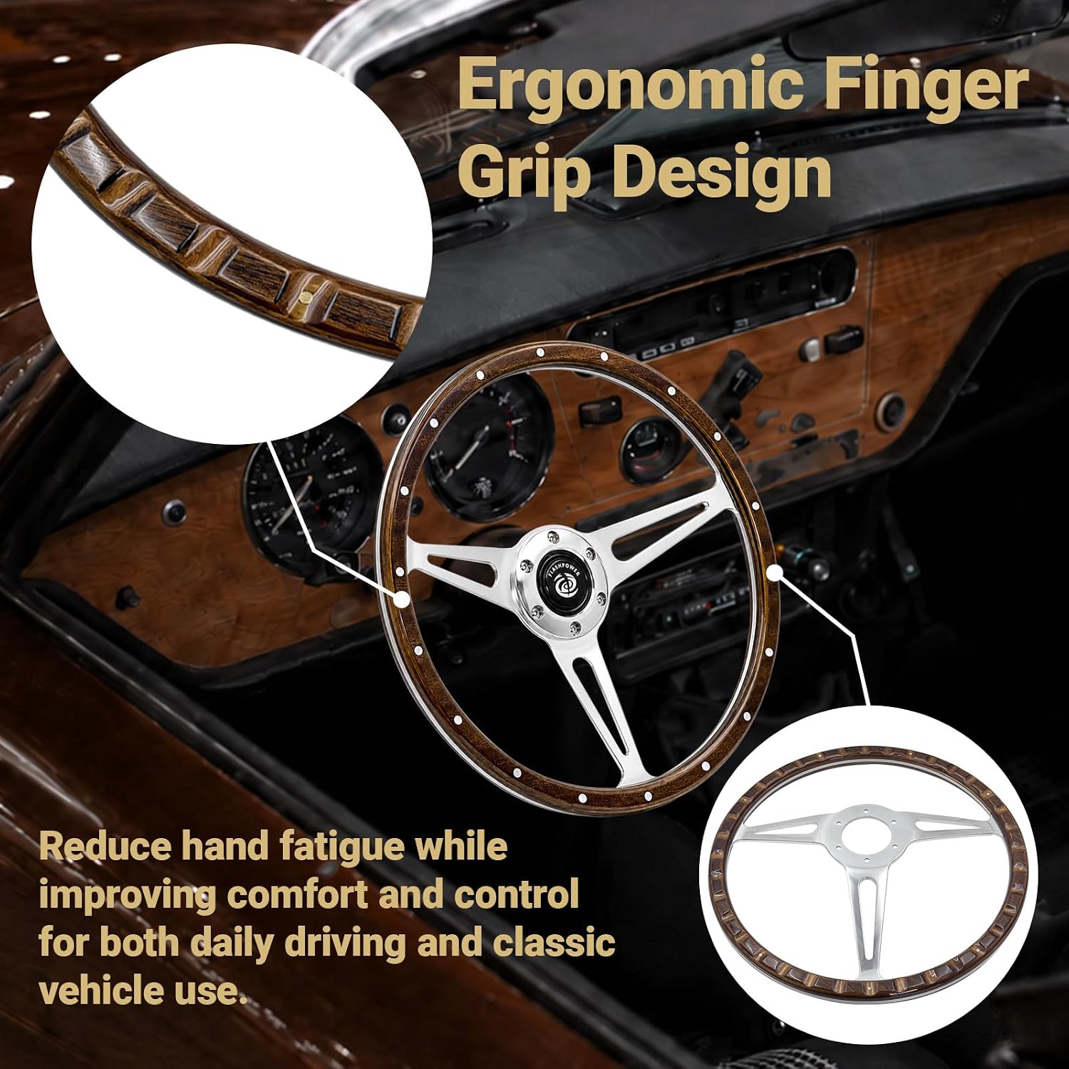 13'' Classic Riveted Laminated wood steering wheel