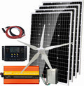 1080W Wind Solar Power Kit 48V Hybrid System Battery Charger :600W Wind Turbine Generator/4pcs 120W Mono Solar Panel/1000W Peak 2000W Power Inverter/PWM Charge Conroller/Cable
