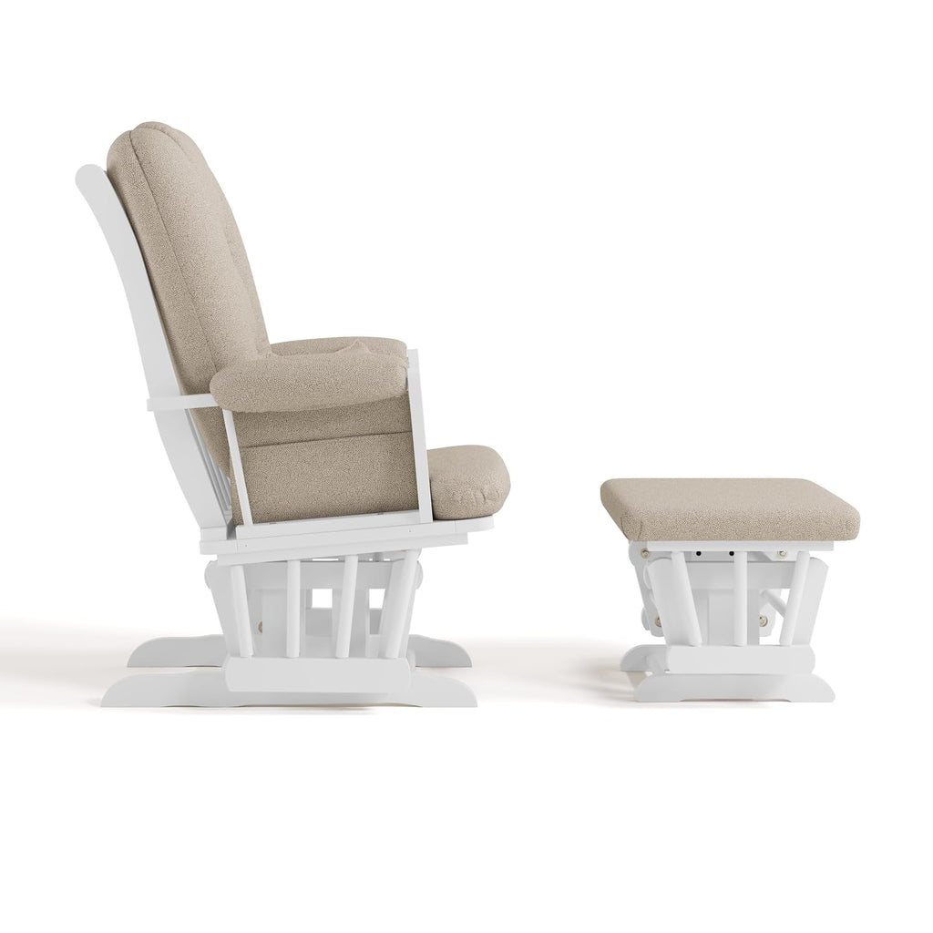 Storkcraft Tuscany Custom Glider and Ottoman with Free Lumbar Pillow (White/Taupe Swirl) - Cleanable Upholstered Comfort Rocking Nursery Chair with Ottoman