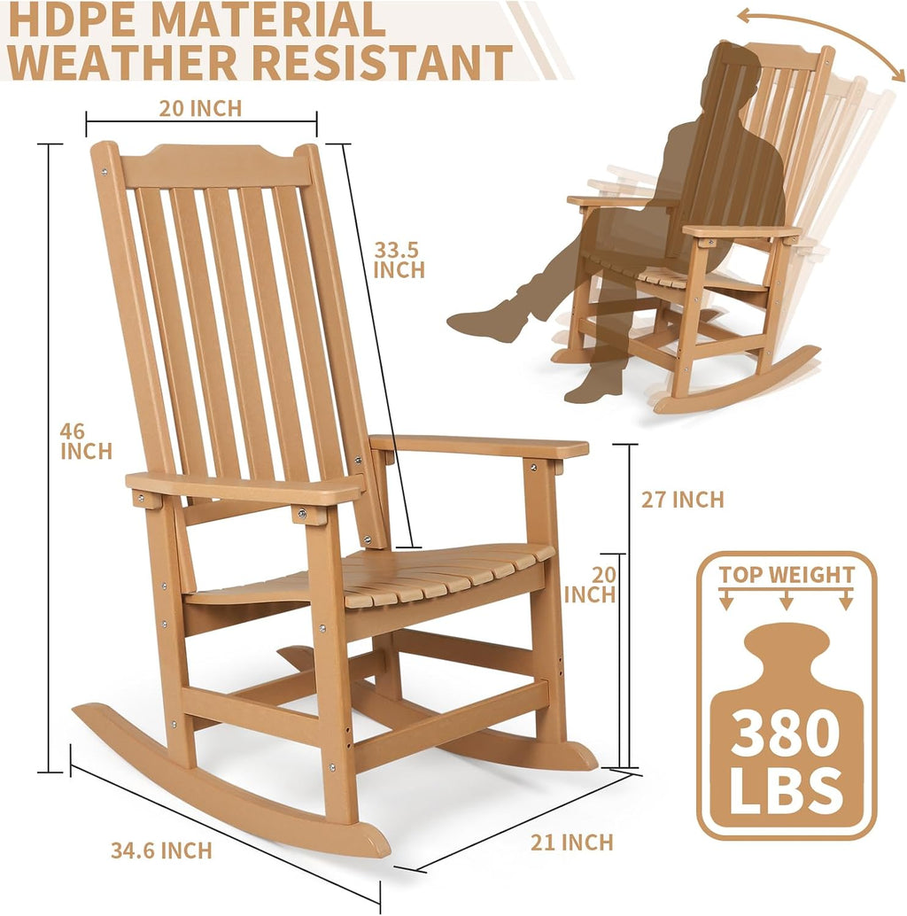 Outdoor Rocking Chairs Set of 4, Oversized All Weather High Back Porch Rocker, Patio Rockers for Outside