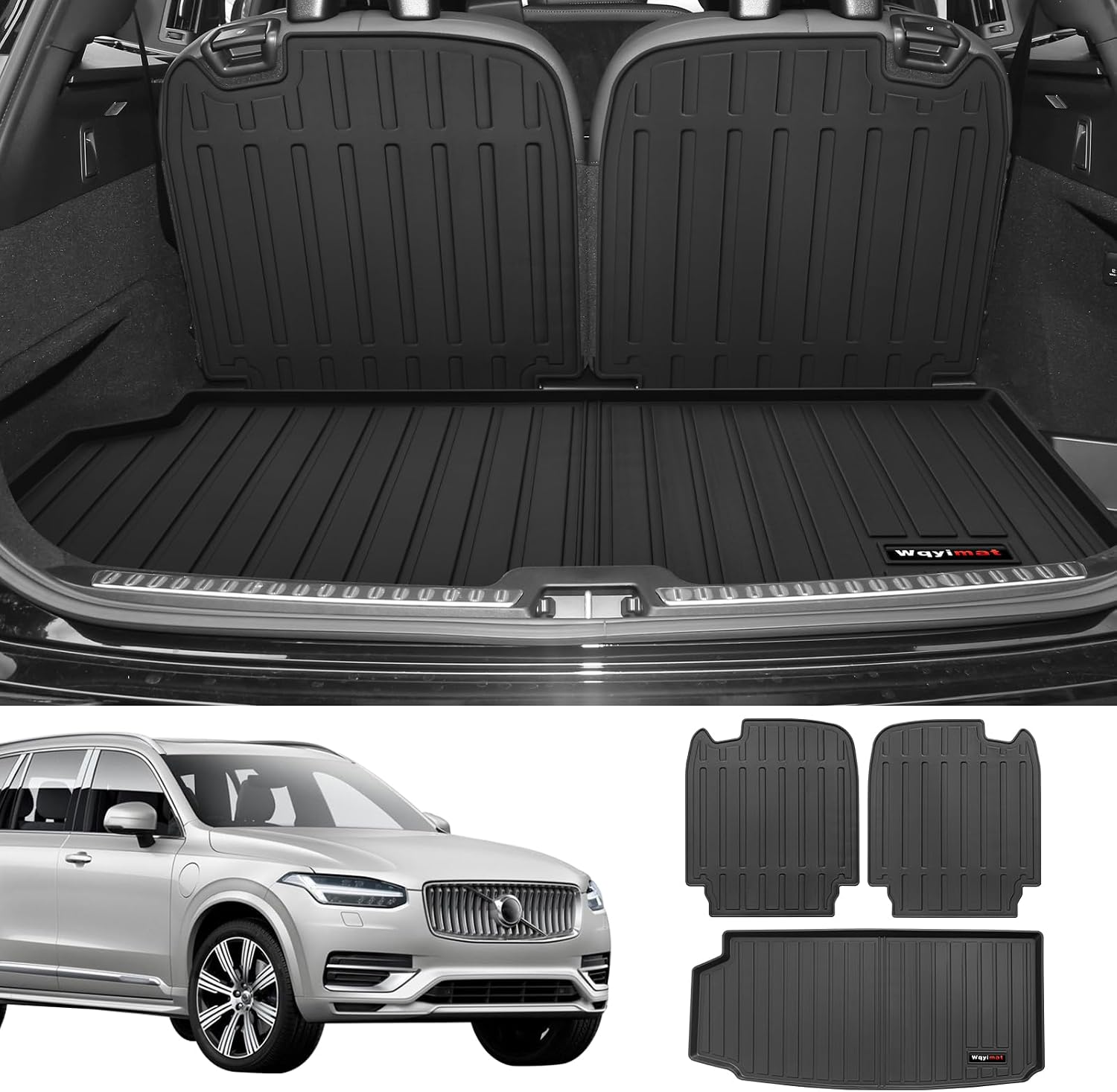 for 2016-2025 2026 Volvo XC90 Hybrid/PHEV Floor Mats 3 Rows Trunk Cargo Liner and 2nd 3rd Rear Seat Backrest Mat TPE All Weather Accessories (Only for Plug-in Hybrid/PHEV 7 Seat) (Full Set 10 Mats)