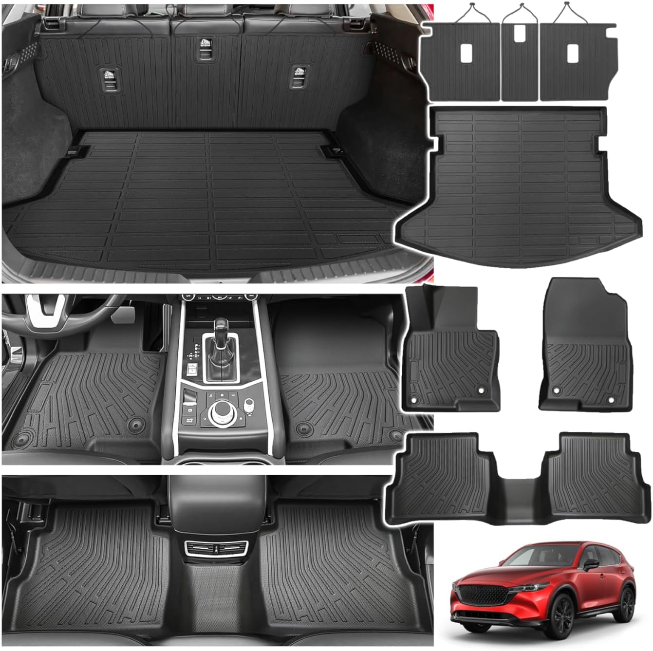 Powerty Floor Mats for Mazda CX-5 2017-2025, All Weather TPE Custom Cargo Liner Seat Back Covers Protectors Replacement for Mazda CX-5 Accessories (Floor Mats+Backrest Mat+Trunk Mat)