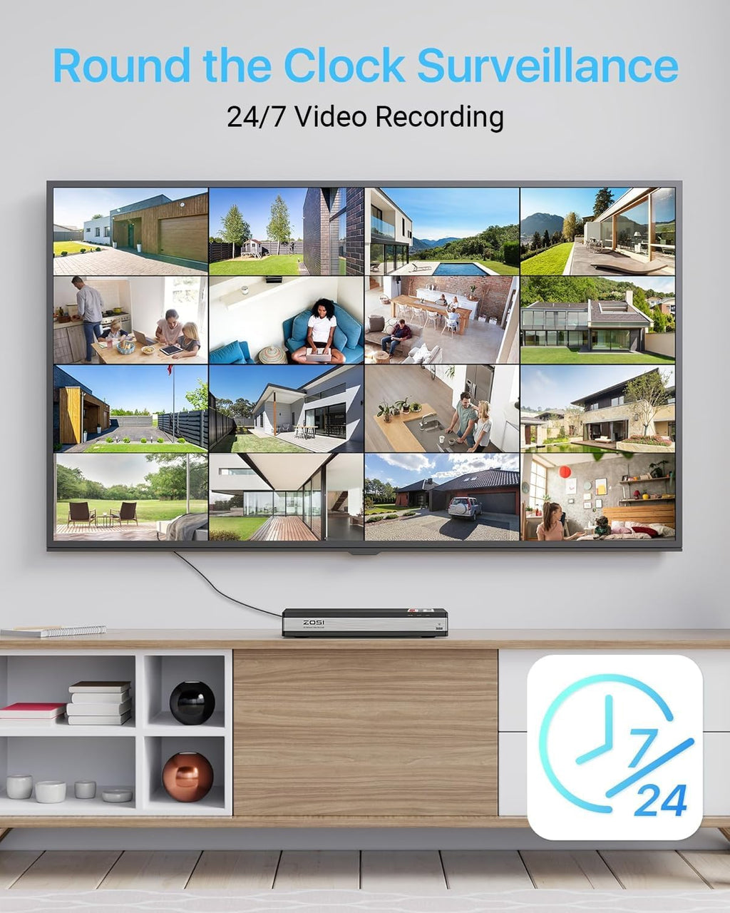 ZOSI 16Channel 4K PoE Home Security Cameras System,8MP 16CH H.265 CCTV NVR with Hard Drive 4TB and 16 x 5MP Surveillance PoE IP Cameras Indoor Outdoor,120ft Night Vision,Remote Access,24/7 Recording