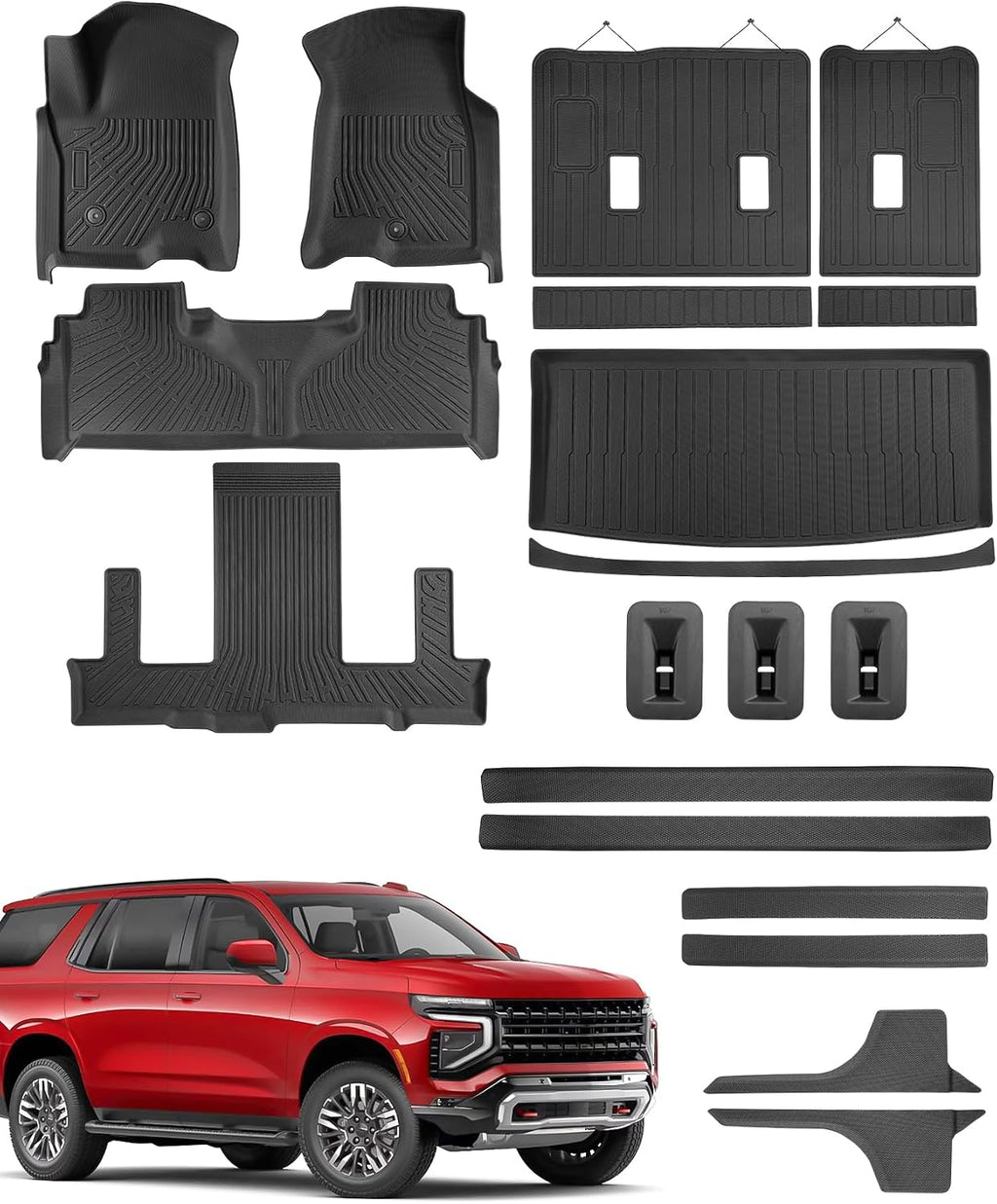 Floor Mats for Chevy Tahoe for GMC Yukon 2021-2026 (Fit 7 Seats), All-Weather Floor Mats, Cargo Liner, Backrest Mats & Door Sill Guards for Tahoe for Yukon Denali Accessories 2021-2025 2026