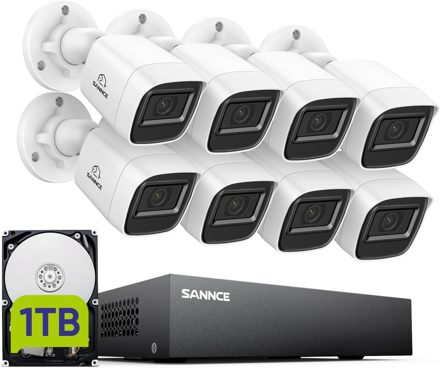 SANNCE 1080P Wired Security Camera System, CCTV 8 Channel 5-in-1 DVR with 1TB Hard Drive and 8Pcs Outdoor Day/Night Surveillance Cameras, Easy Remote Access, Motion Detection, 100ft Night Vision