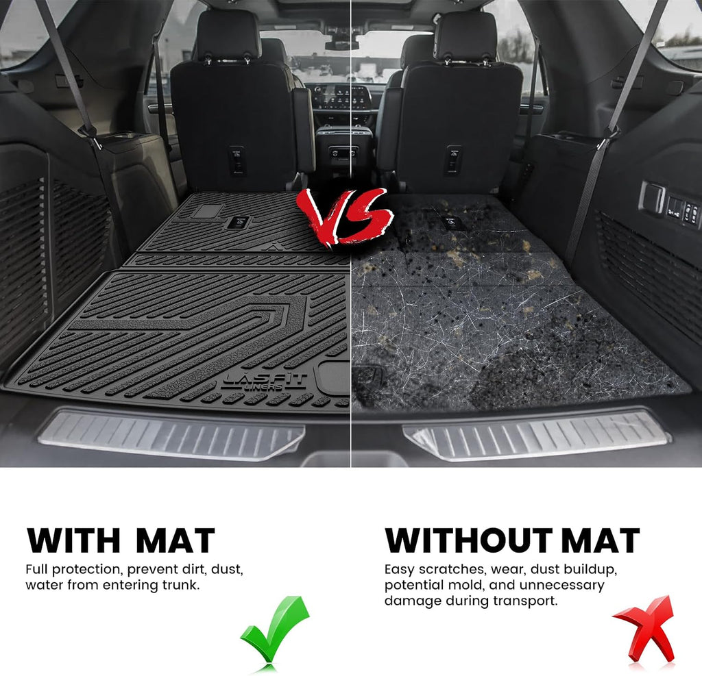 LASFIT Trunk Mat with Backrest Mat 2021-2026 for GMC Yukon (Only Yukon, Not Fit Yukon XL)/Cadillac Escalade (Only Escalade, Not Fit Escalade ESV)/Chevrolet Chevy Tahoe, All Weather TPE Custom Fit