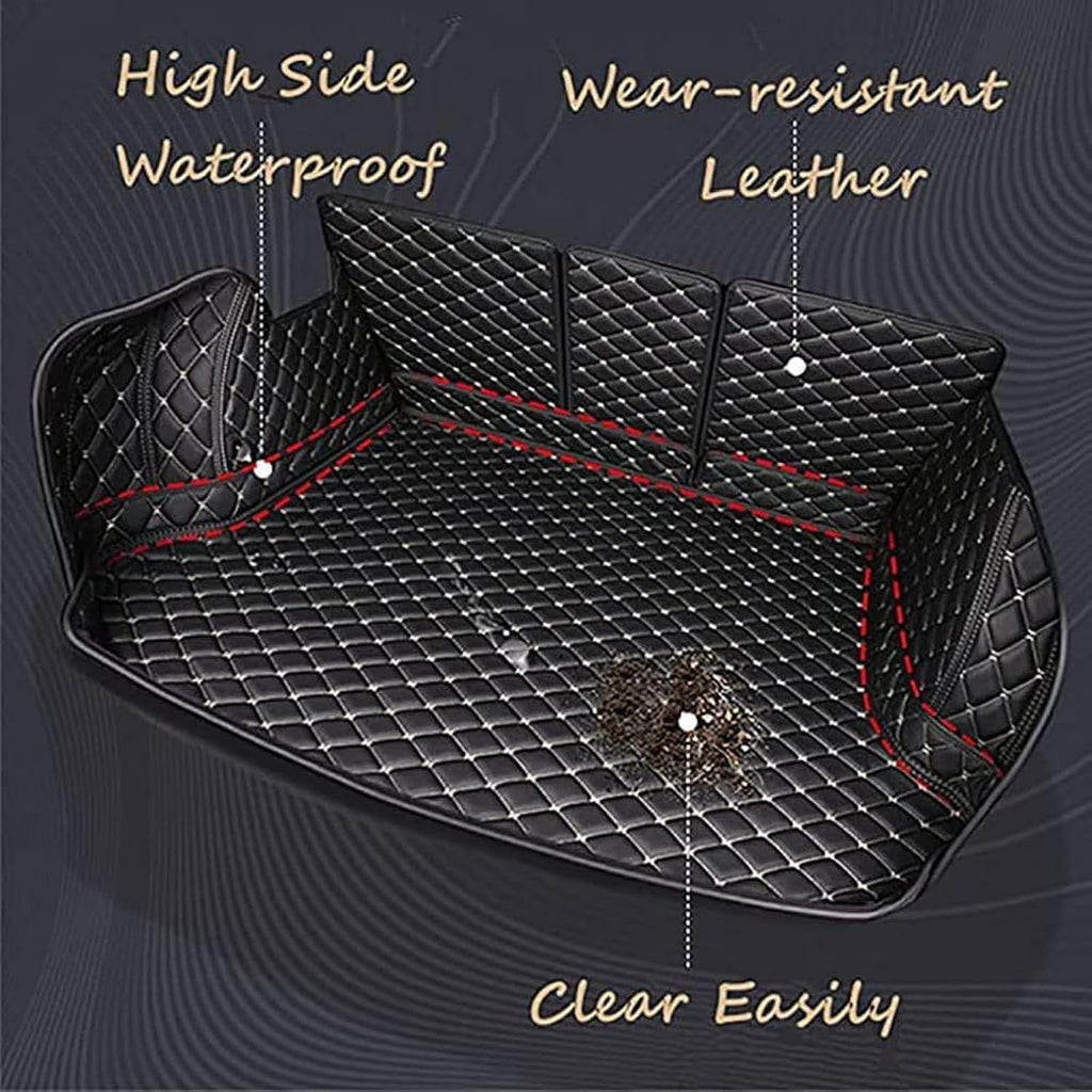 Car Boot Liners Mats Leather for Porsche Cayenne E-Hybrid 2018-2025, Full Coverage Rear Trunk Cargo Carpets Protector Cover, Waterproof Anti-Slip Scratch Accessories, B/Black Red