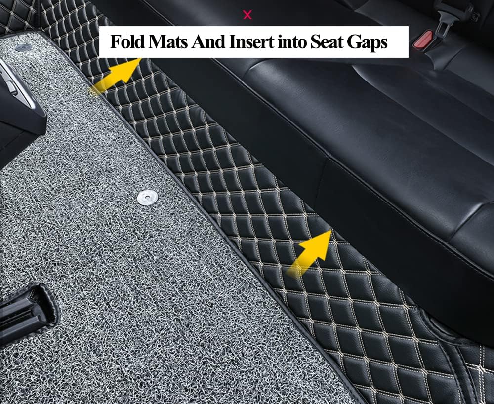 Compatible with Tesla Model Y(2020-2025) Floor Mats Luxury Leather + Topper Carpet Compatible with Tesla Model Y 5 Seater Floor Liners All-Weather (Black/Beige)