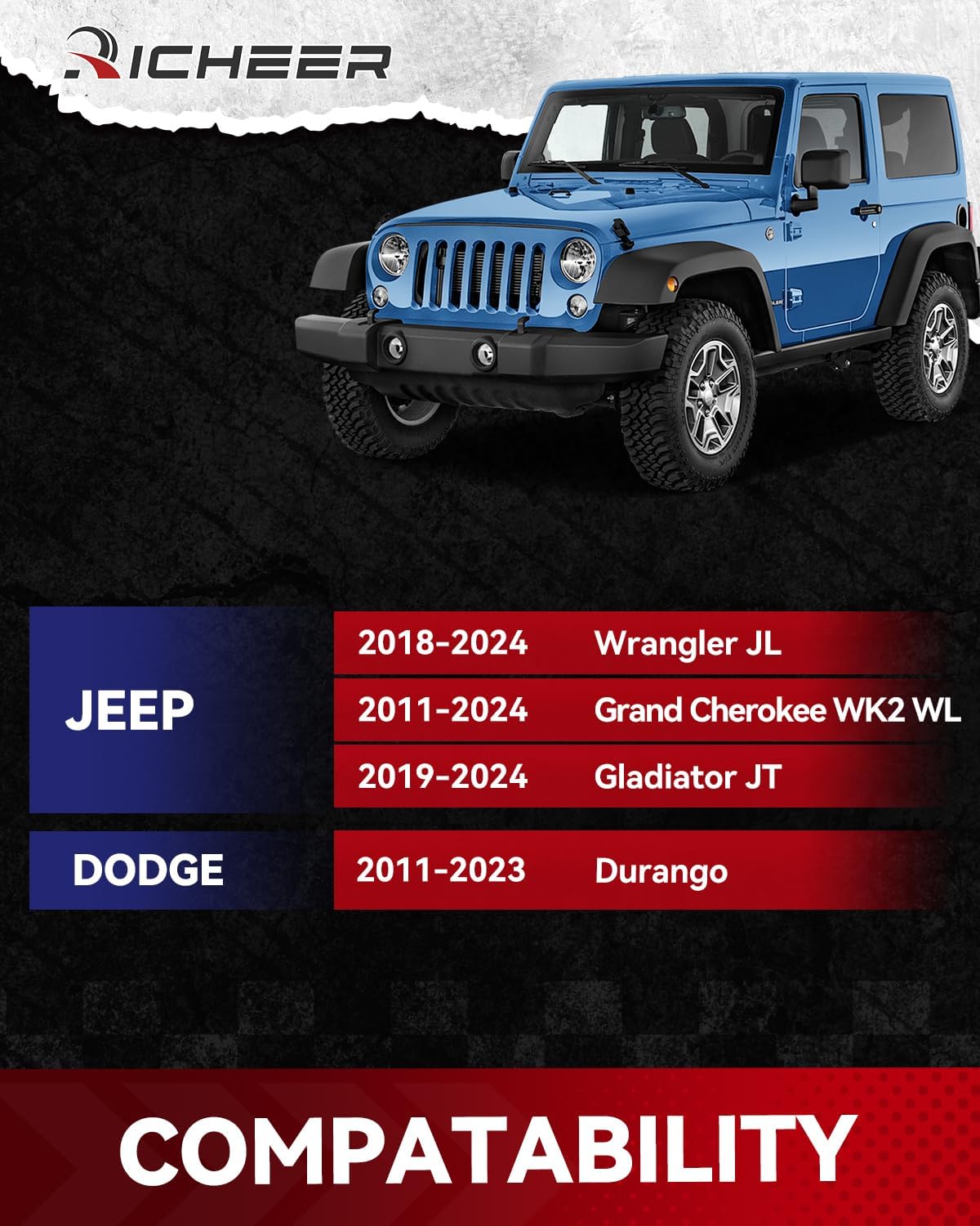 Richeer 2 inch 5x5 Hubcentric Wheel Spacers for 2018-2024 Wrangler JL, 2011-2024 Grand Cherokee WK2 WL, 2019-2024 Gladiator JT, 2011-2023 Durango with 14x1.5 Studs & 71.5mm bore