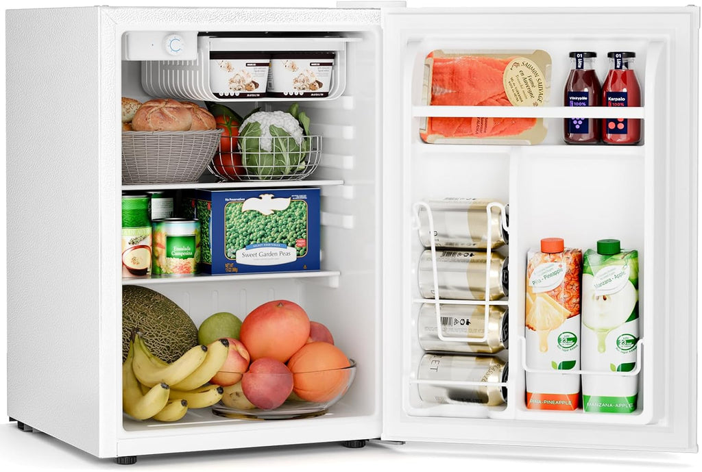 Antarctic Star 2.6 Cu.Ft.Compact Refrigerator with Freezer, Mini Fridge Single Door with Adjustable Thermostat,Removable Glass Shelves for Apartment,Dorm,Office,Kitchen，WHITE