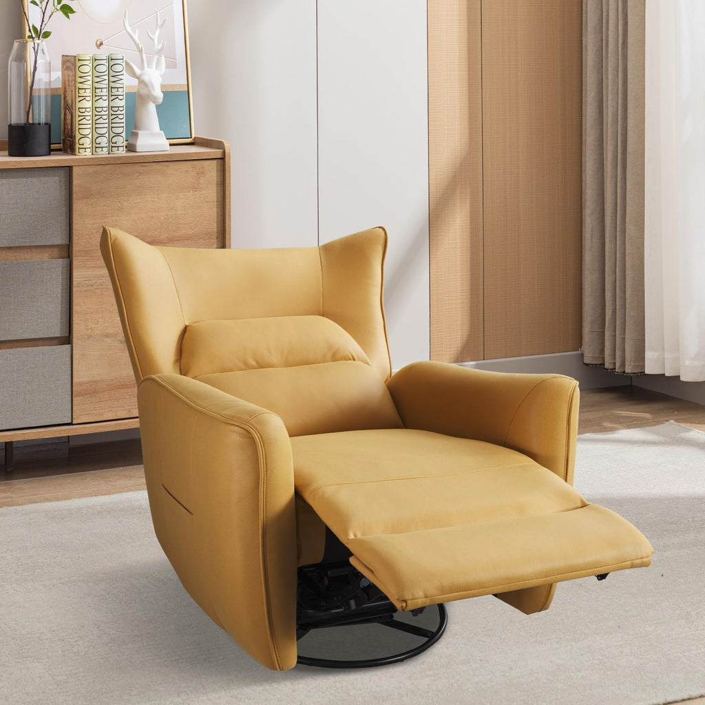 INZOY Power Swivel Rocker Recliner Glider, Oversize Electric Swivel Rocker Recliners with Highly Enveloping Backrest, Nursery Rocking Recliner Chair Leathaire Reclining Sofa for Living Room, Yellow