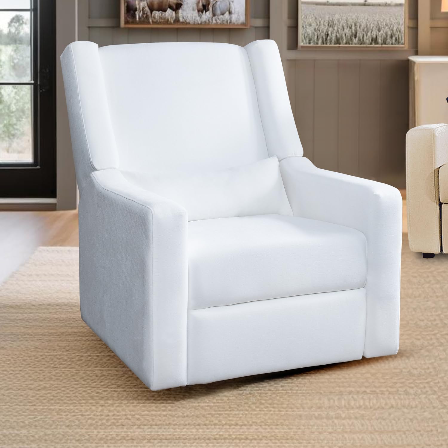 Naomi Home Tanya Luxury Motion Recliner Chair, Bright White – Plush Upholstered Glider Rocker with USB Charging, Swivel, and Lumbar Support for Nursery Comfort, 275 lbs Capacity