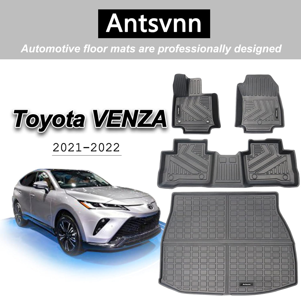 Floor Mats Fit for Toyota Venza 2026 2025 2024 2023-2021 Trunk Mats，All-Weather Rubber Car Cargo Liners Protector for 2021-2025 2026 Toyota Venza Accessories，Anti-Slip Floor Mats 2 Row & Cargo Liners