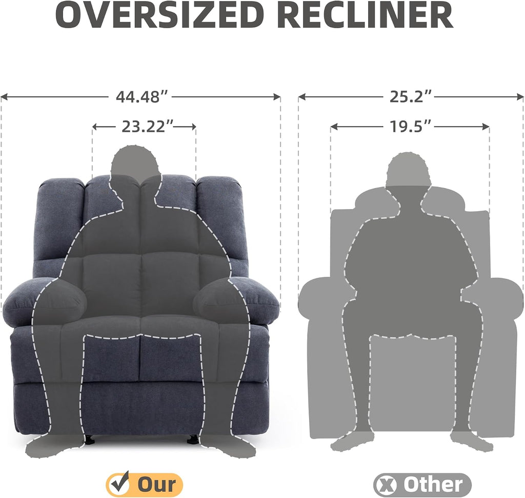 WILLOVE Oversized Rocker Recliner Chair Rocking Recliners Overstuffed Soft Big Man Manual Recliner Extra Large Living Room Chair 350 LBS Capacity, Grey, XL
