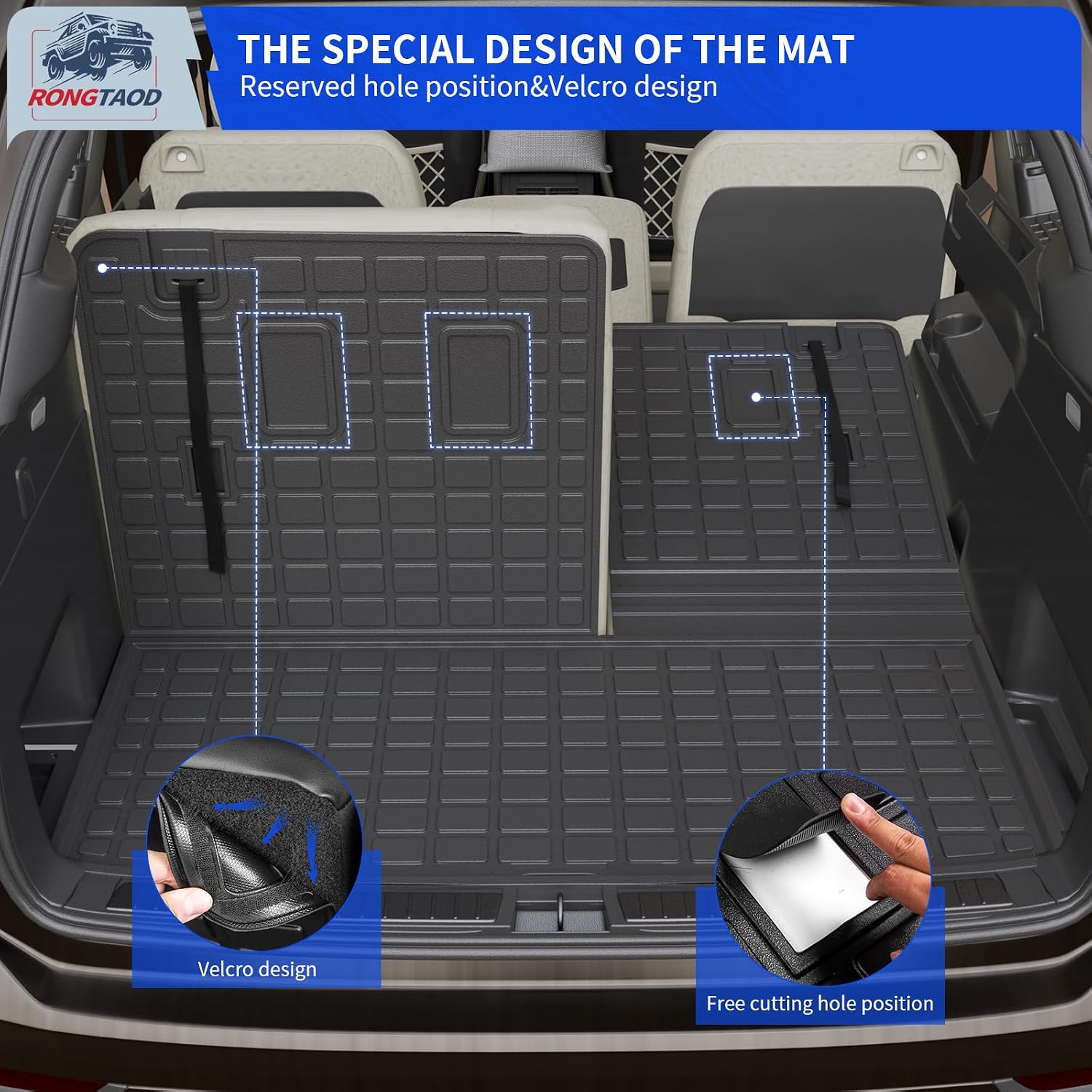 Rongtaod Floor Mats Compatible with 2023 2024 2025 2026 Honda Pilot Cargo Mat Trunk Mat Cargo Liner Back Seat Cover Protector All Weather Pilot Accessories (Trunk Mat with Backrest Mat+Floor Mats)