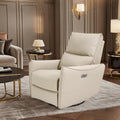 Recliner Sofa Rocking Chair Swivel Power Reclining Adjustable 360 Degree Spinning with Ergonomics Lumbar Support Natural Leather for Home Theater Seating Living Room, Bedroom, Nursery, Beige