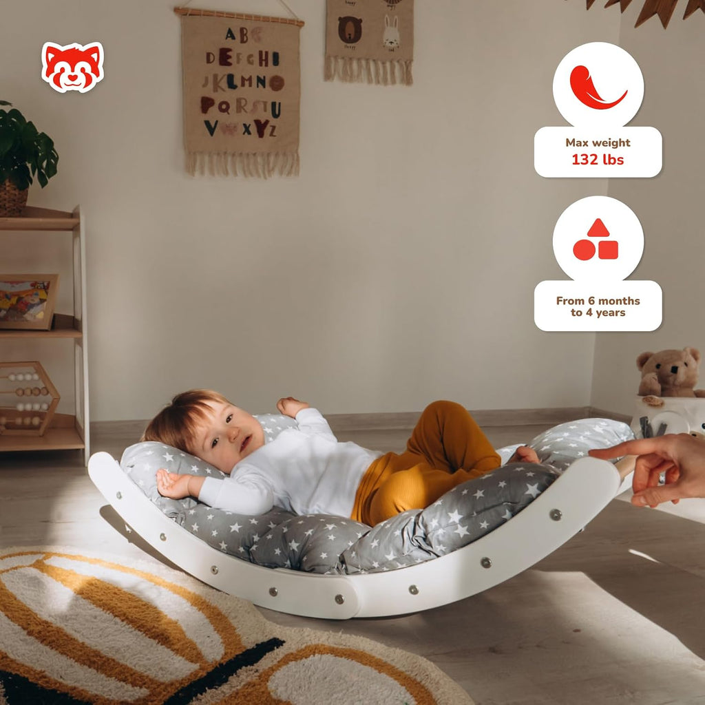 Wood And Hearts Mini-Arch with Cushion, Wooden Rocker with Cushion, Montessori Toddler Climbing Toys Indoor, Climbing Arch Cushion, Kids' Wooden Rocking Chair