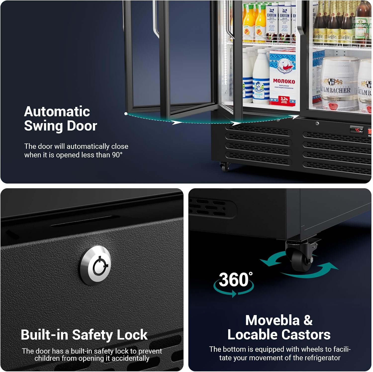 ETL & DOE Certified Commercial Beverage Refrigerator, Commercial Display Fridge with Glass Door, Upright Merchandiser Refrigerator Cooler with Front LED Light for Stores, Restaurant, Office