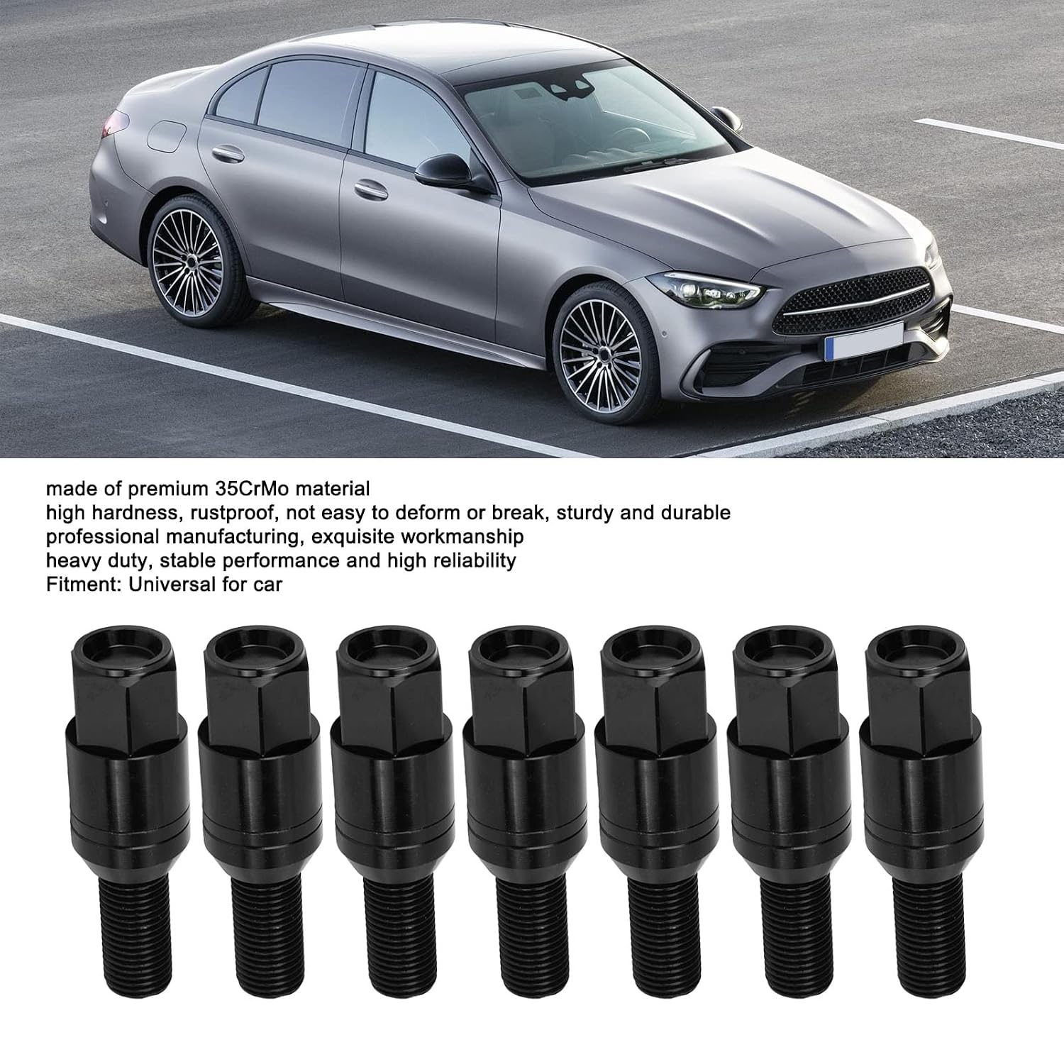 Brilluxa Wheel Bolts, 20PCS M14x1.5 Cone Seat Taper Lug Nuts Black, Universal Car Wheel Bolt Set Auto Tire Fastener Kit for Vehicle Wheel Installation