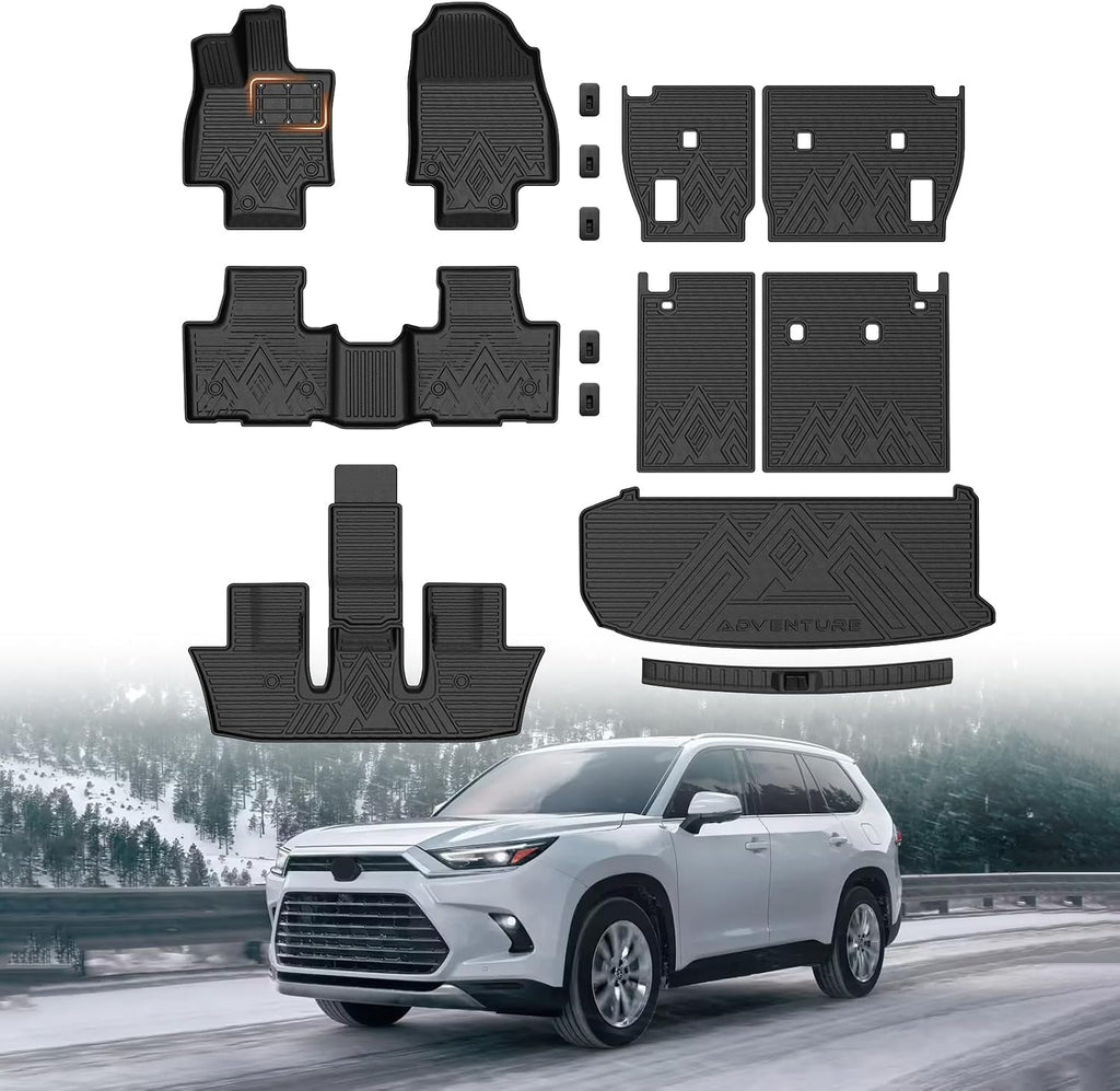 Mixsuper Floor Mat & Cargo Liner for Toyota Grand Highlander 2024-2026(7/8 Seats),All Weather Floor Liner with Backrest Protectors and Rear Door sill Trim Highlander Accessories,Full Set Car Mats