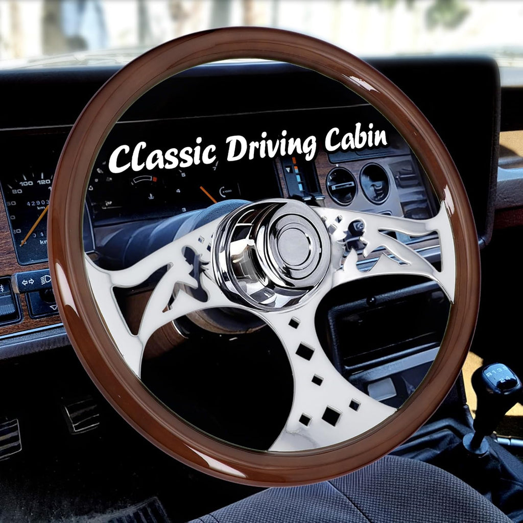 Sorghum 18' Solid Wood Steering Wheel - 3 Spokes Aluminum Chrome Classic Steering Wheel with Horn Button for Trucks Compatible with Mack Kenworth Peterbilt Volvo Freightliner-Girl Pattern