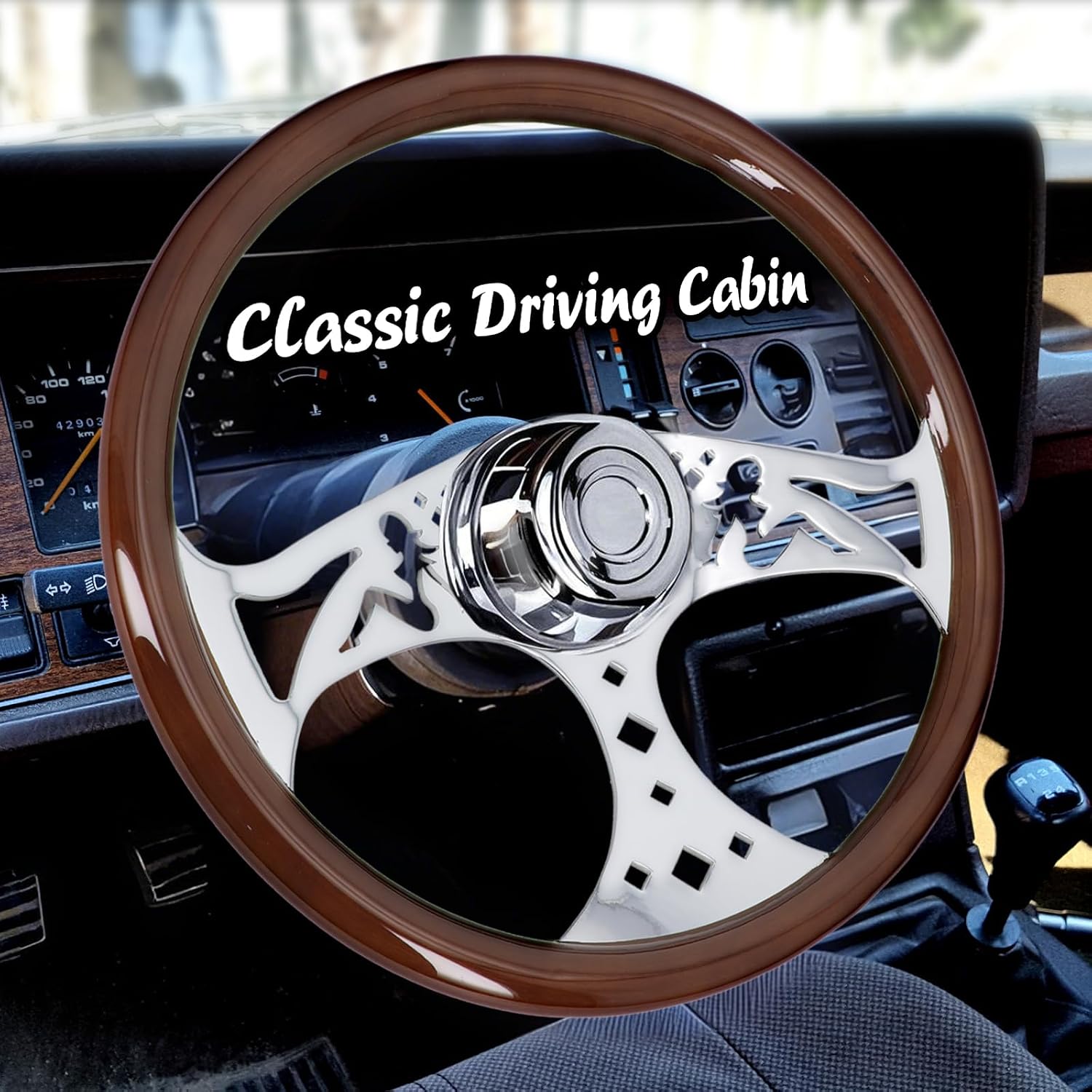 Sorghum 18' Solid Wood Steering Wheel - 3 Spokes Aluminum Chrome Classic Steering Wheel with Horn Button for Trucks Compatible with Mack Kenworth Peterbilt Volvo Freightliner-Girl Pattern