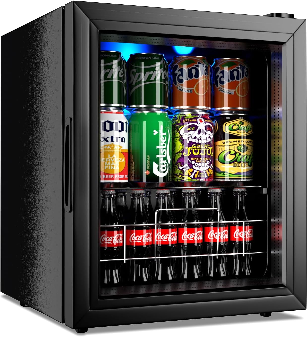 Wine Cooler Refrigerator Small Mini Fridge Freestanding Beverage Cooler, 75 Can Beverage Refrigerator with Adjustable Shelving Glass Door for Beer Soda or Wine Perfect Office Home or Bar Black