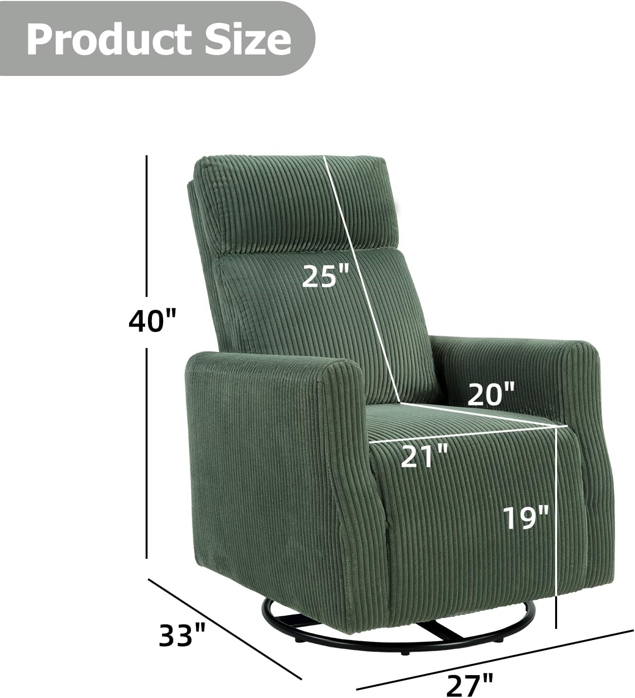 CANMOV Swivel Rocker Chair Set of 2, Swivel Accent Chair with High Back and Arms, Corduroy Glider Chair for Living Room Bedroom Nursery, Green