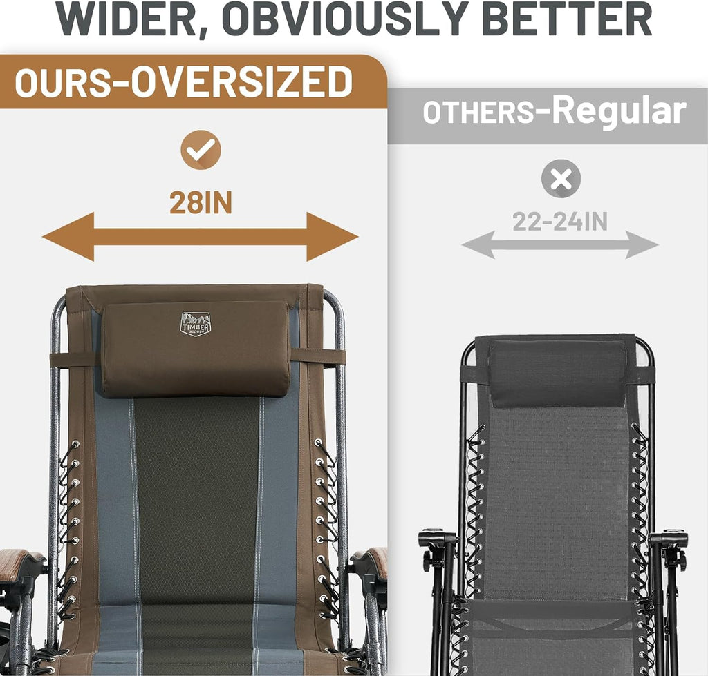 Timber Ridge Oversized Zero Gravity Chair, Padded Reclining Lounge Chair with Adjustable Headrest & Cup Holder, Heavy Duty Support 350 lbs, Foldable for Camping, Lawn, Outdoor & Indoor