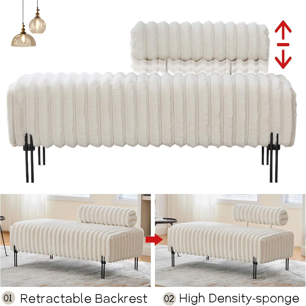 NIOIIKIT 49.6' Modern Loveseat Sofa Couch, Upholstered Accent Sofa with Golden Legs and Adjustable Backrest, Small Faux Fur Couches for Bedroom, Living Room, Compact Small Space (Beige)