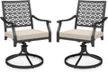 Giantex 2 Pack Swivel Outdoor Chairs, Set of 2 Patio Dining Rocking Chairs with Soft Cushions, Round Steel Base, Porch Garden Backyard Lawn Poolside Beige