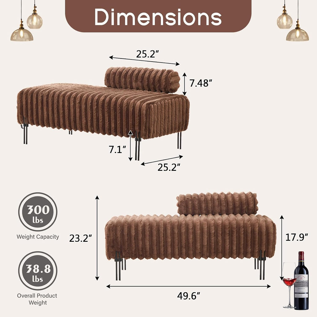 NIOIIKIT 49.6' Modern Loveseat Sofa Couch, Upholstered Accent Sofa with Golden Legs and Adjustable Backrest, Small Faux Fur Couches for Bedroom, Living Room, Compact Small Space (Brown)