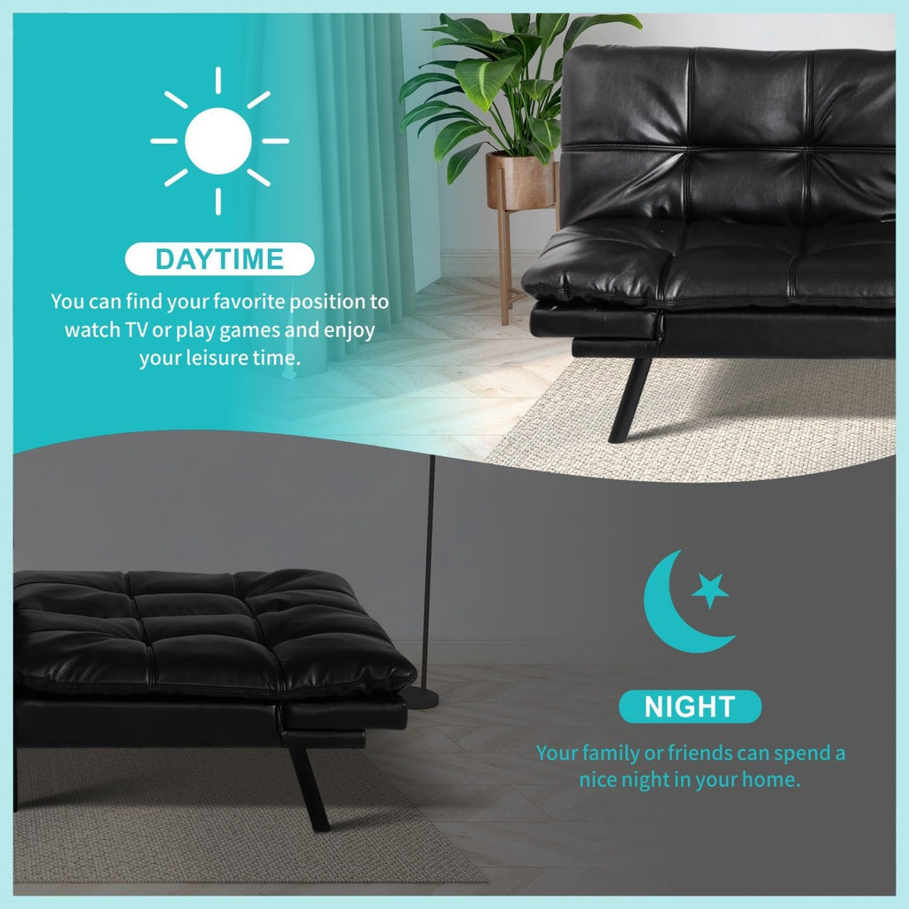 71' Convertible Futon Sofa Bed, Multi-Position Adjustable Back & Arms, Space-Saving Comfortable Sleeper Couch, Modern Loveseat for Urban Apartments & Offices – Black