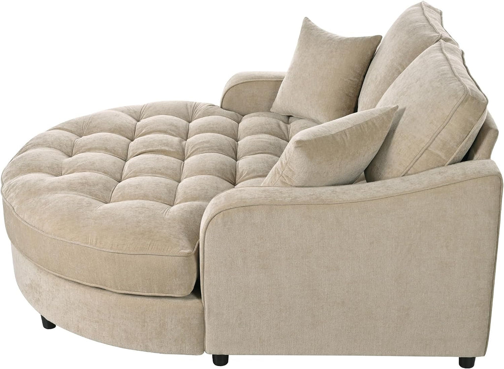 Merax 55' Modern Chaise Lounge Sofa Bed, Chenille Upholstered Couch with Tufted Seat and Removable & Adjustable Pillows for Living Room, Champagne