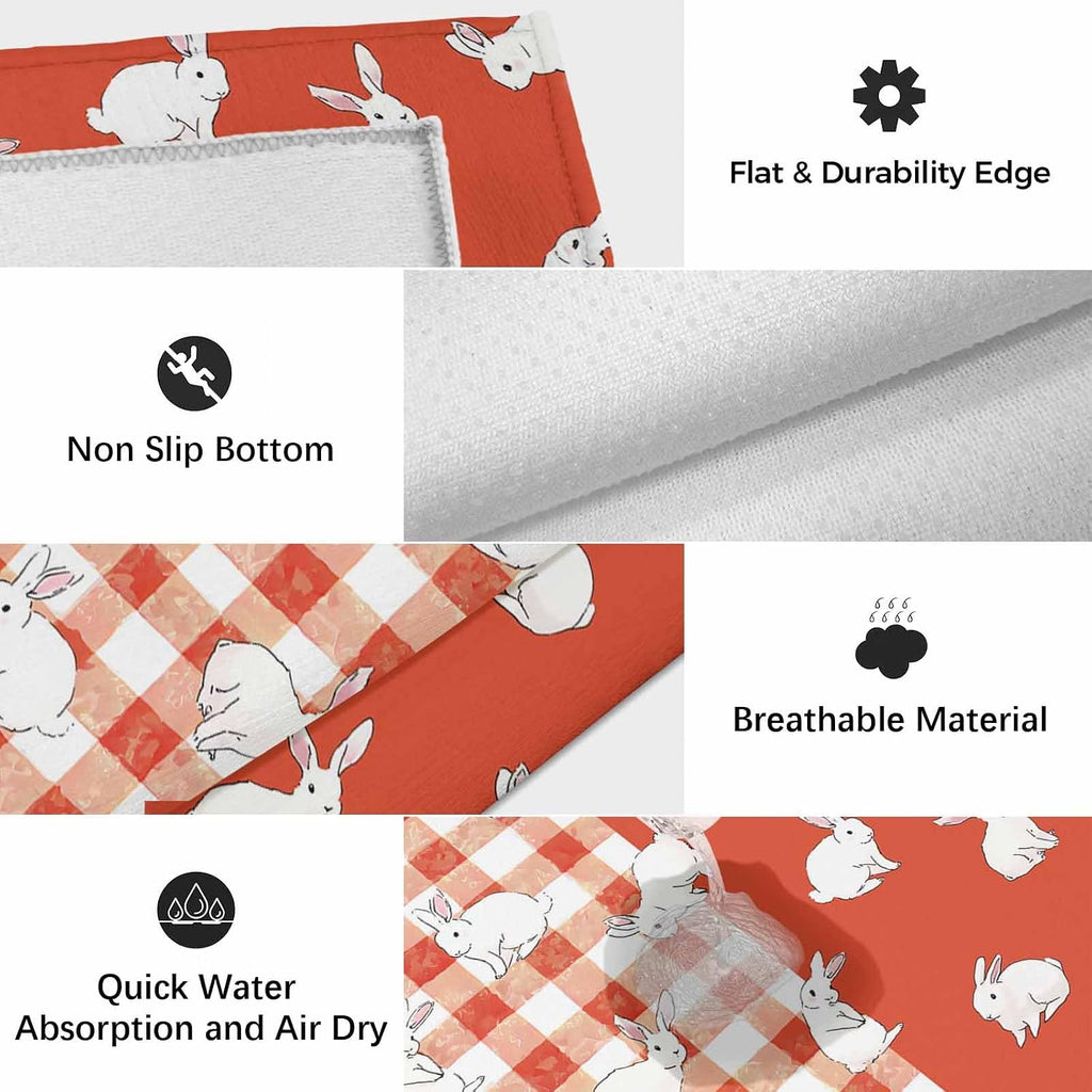 Japanese Rabbits Outdoor Rug for Patio/Deck/Porch, Non-Slip Large Area Rug 4 x 6 Ft, Vintage Orange Red Plaid Farmhouse Indoor Outdoor Rugs Washable Area Rugs, Reversible Camping Rug Carpet Runner