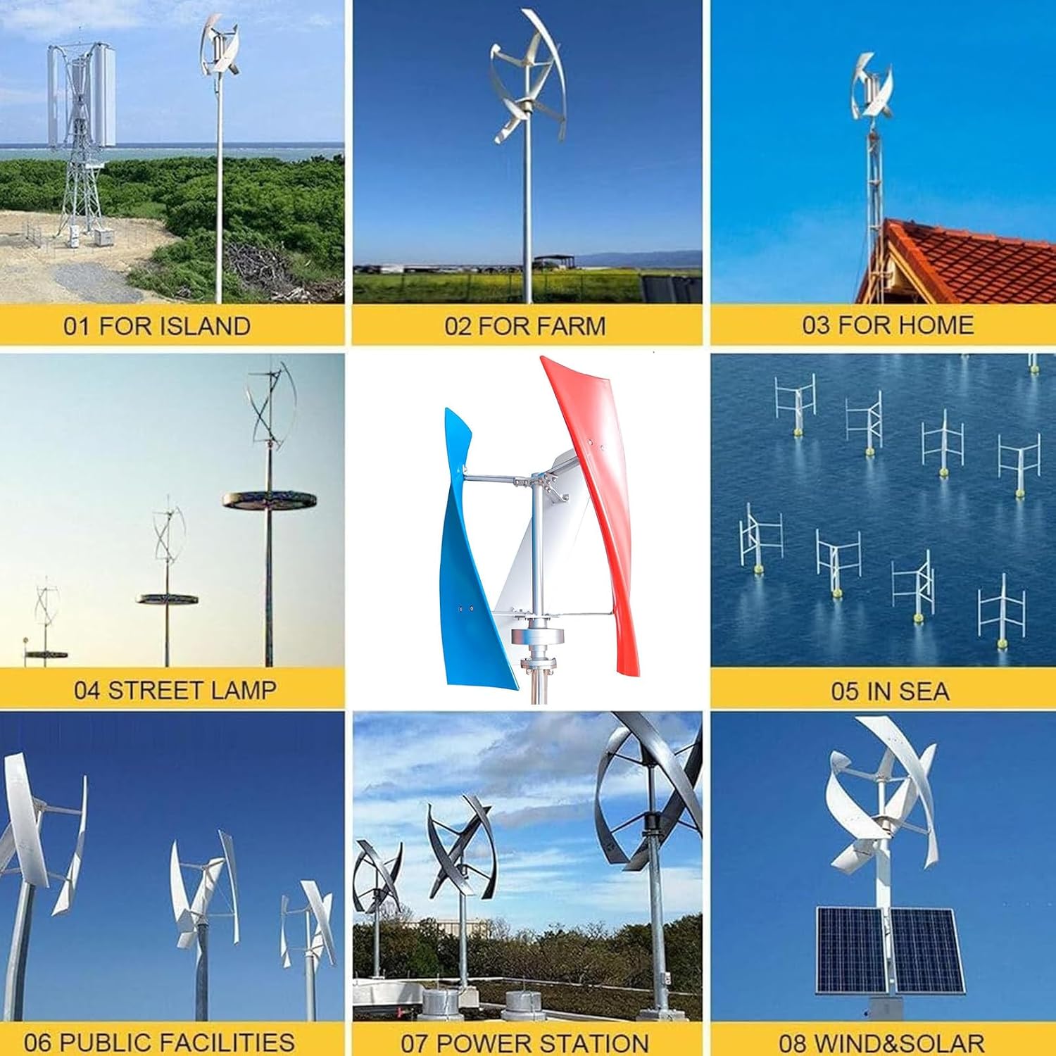 Noiseless 8000w Vertical Wind Turbine, Portable Vertical Wind Power Turbine Generator Kit for Garden Home(White),12V