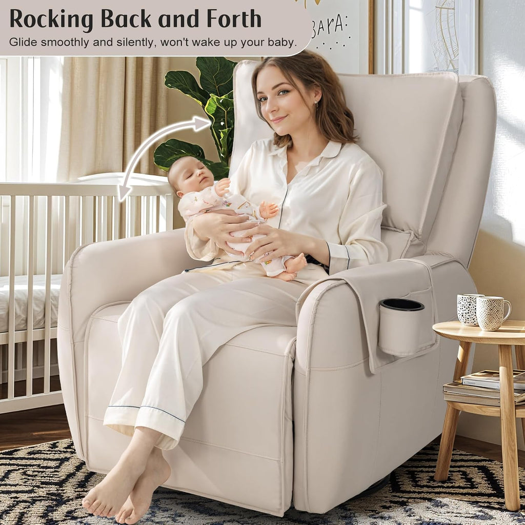 Power Recliner Gliders for Nursery, Electric Swivel Rocker Recliner Chair, Comfy Upholstered Living Room Reclining Rocking Chairs with Lumbar Support (Cream, 41' X 40' X 36')