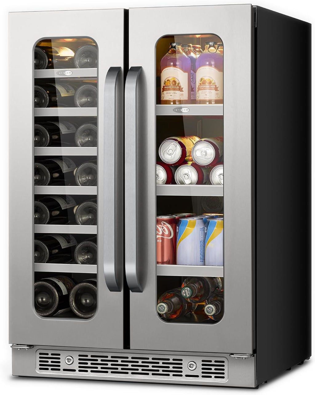 24 Inch Wine and Beverage Refrigerator 20 Bottles & 60 Cans Dual Zone Wine Fridge 36-72 ℉, 3 LED Wine Cooler Refrigerator Undercounter or Freestanding for Home Bar Office(4.10 cu.ft)