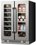 24 Inch Wine and Beverage Refrigerator 20 Bottles & 60 Cans Dual Zone Wine Fridge 36-72 ℉, 3 LED Wine Cooler Refrigerator Undercounter or Freestanding for Home Bar Office(4.10 cu.ft)