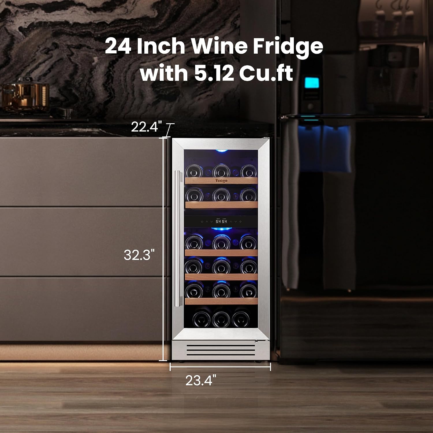 Yeego Wine Fridge Cooler - 15 Inch Dual Zone Wine Fridge Hold 28 Bottles, 40-65°F Wine Refrigerator Glass Door, Built in Fridge, Freestanding Adjustable Shelves Fridge for Beer Soda Drink Home Bar