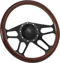 14'' Billet Half Wrap 9 Bolts Steering Wheel with 2'' Dish and Horn Button(Walnut Wood)