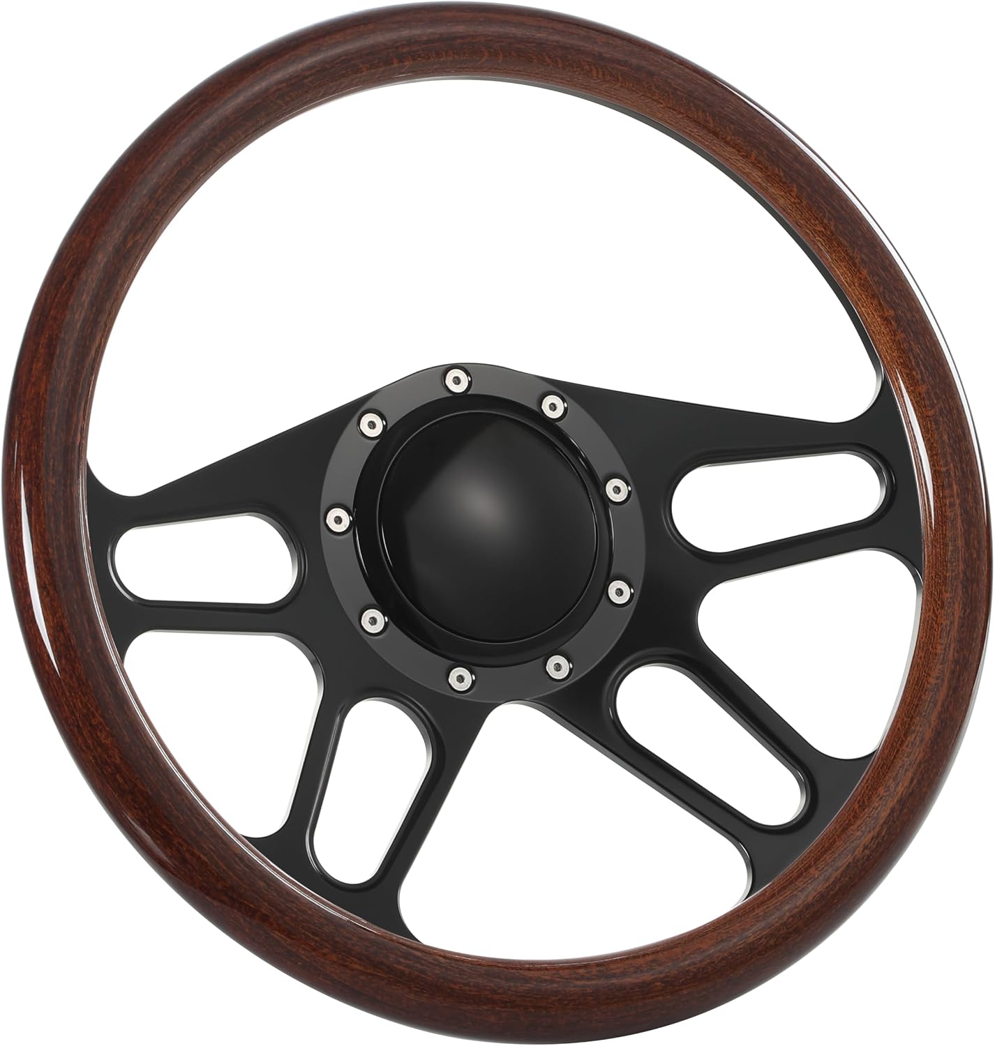 14'' Billet Half Wrap 9 Bolts Steering Wheel with 2'' Dish and Horn Button(Walnut Wood)